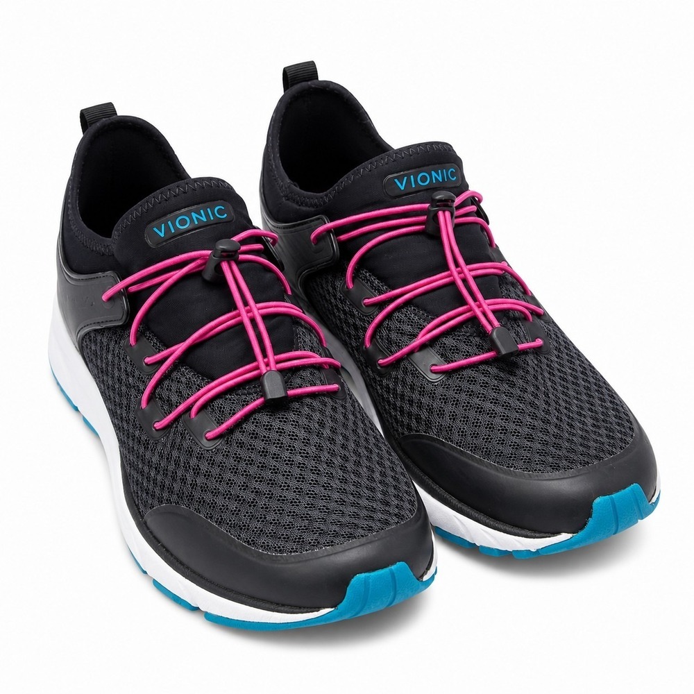 VIONIC Drift London Sneaker Womens Sz 8 Black Pink Orthotic Insole Arch Support